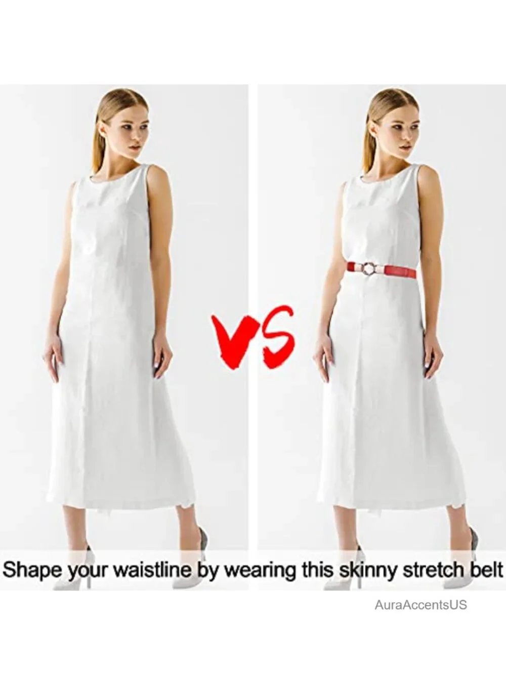 5 Pack Skinny Belts for Women Stretch Elastic Waistband Faux Leather